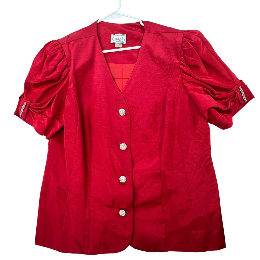 Evenings by Pantagis Blazer Women XL Red Rhinestone Glam Formal Elegant Event